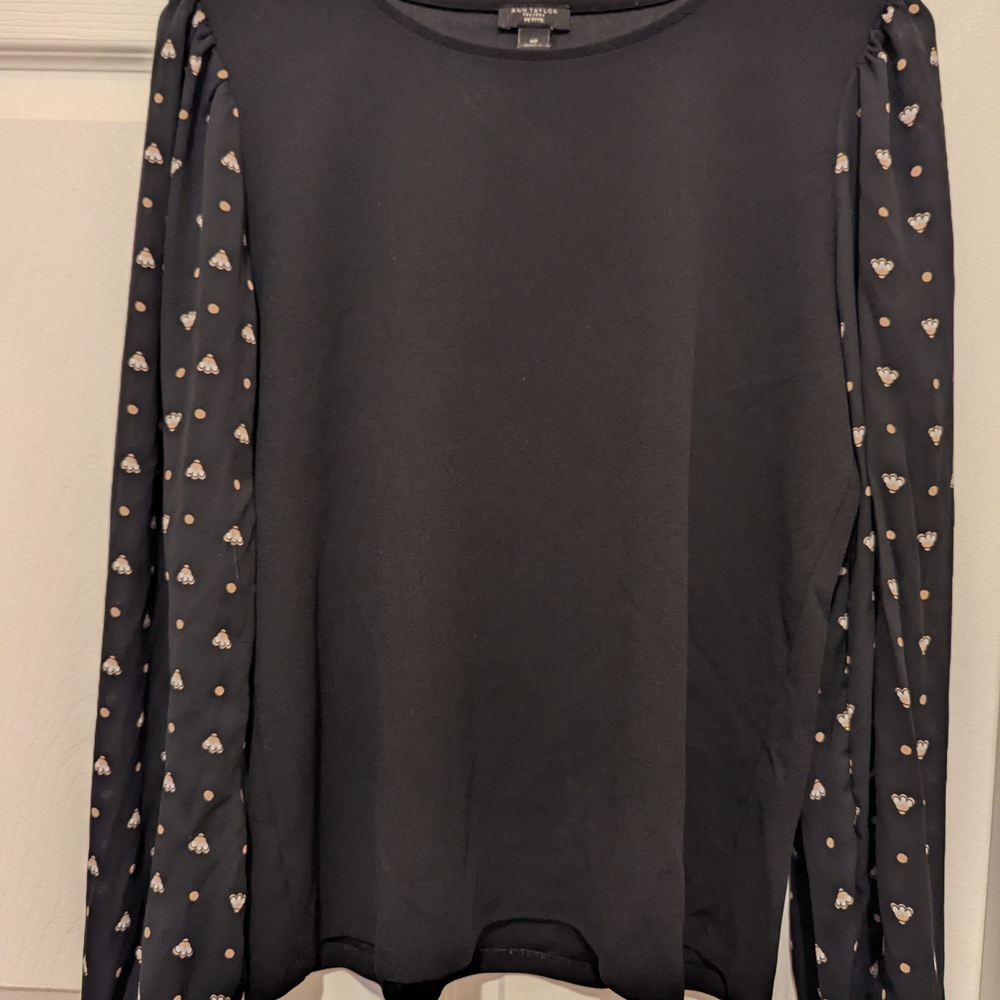 Ann Taylor Factory Black Long Sleeve Top with Heart Pattern